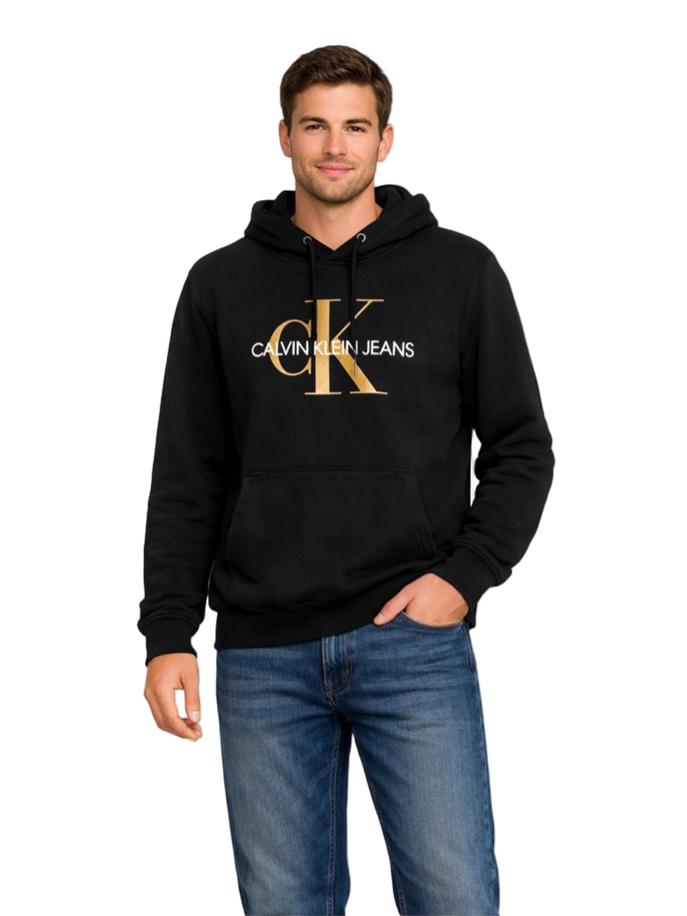 Calvin Klein Jeans men’s Black Hoodie with Gold CK Logo - Picture 1 of 7